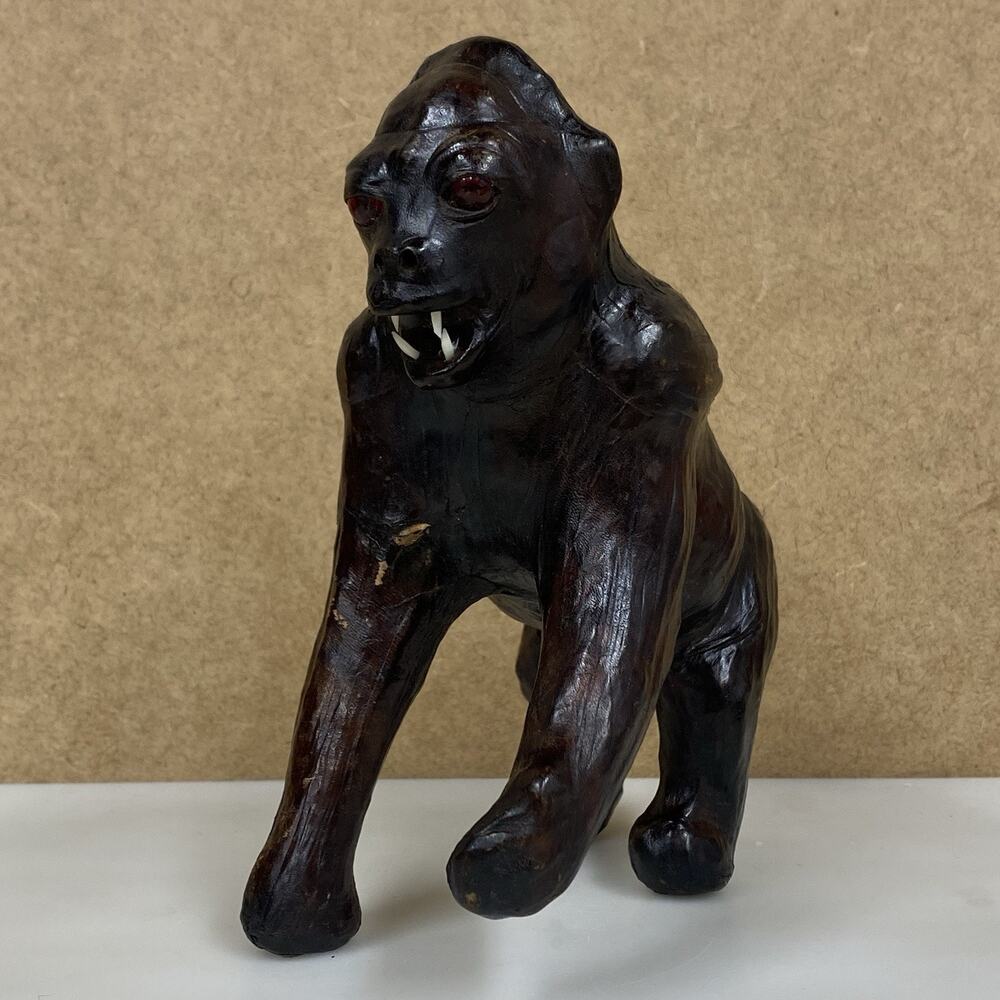Vintage Leather Wrapped Gorilla Figure Sculpture Red Eyes Monkey- READ